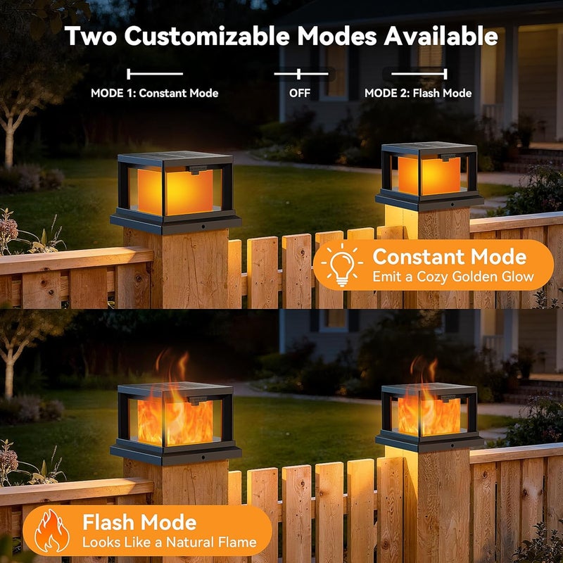 Brightever Solar Post Cap Light Outdoor with Flickering Flame, Waterproof Solar Powered Deck Cap Lights for 4x4 Wooden/Vinyl Post, Black High Brightness SMD LED Fence Halloween Lighting for Yard, Patio, 12-Pack - Image 4